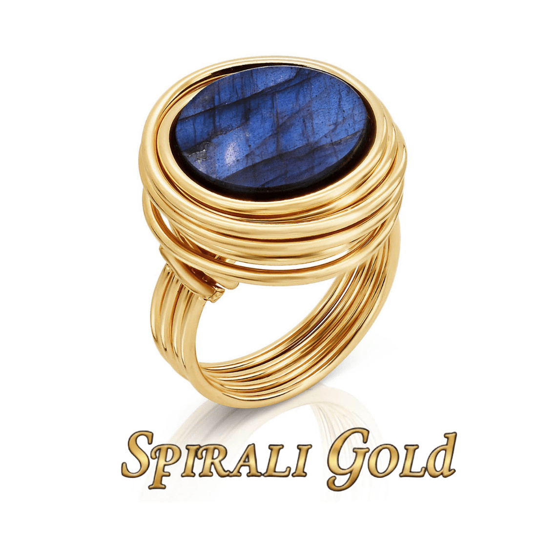 Solid Gold Labradorite Ring - Studio Spirali