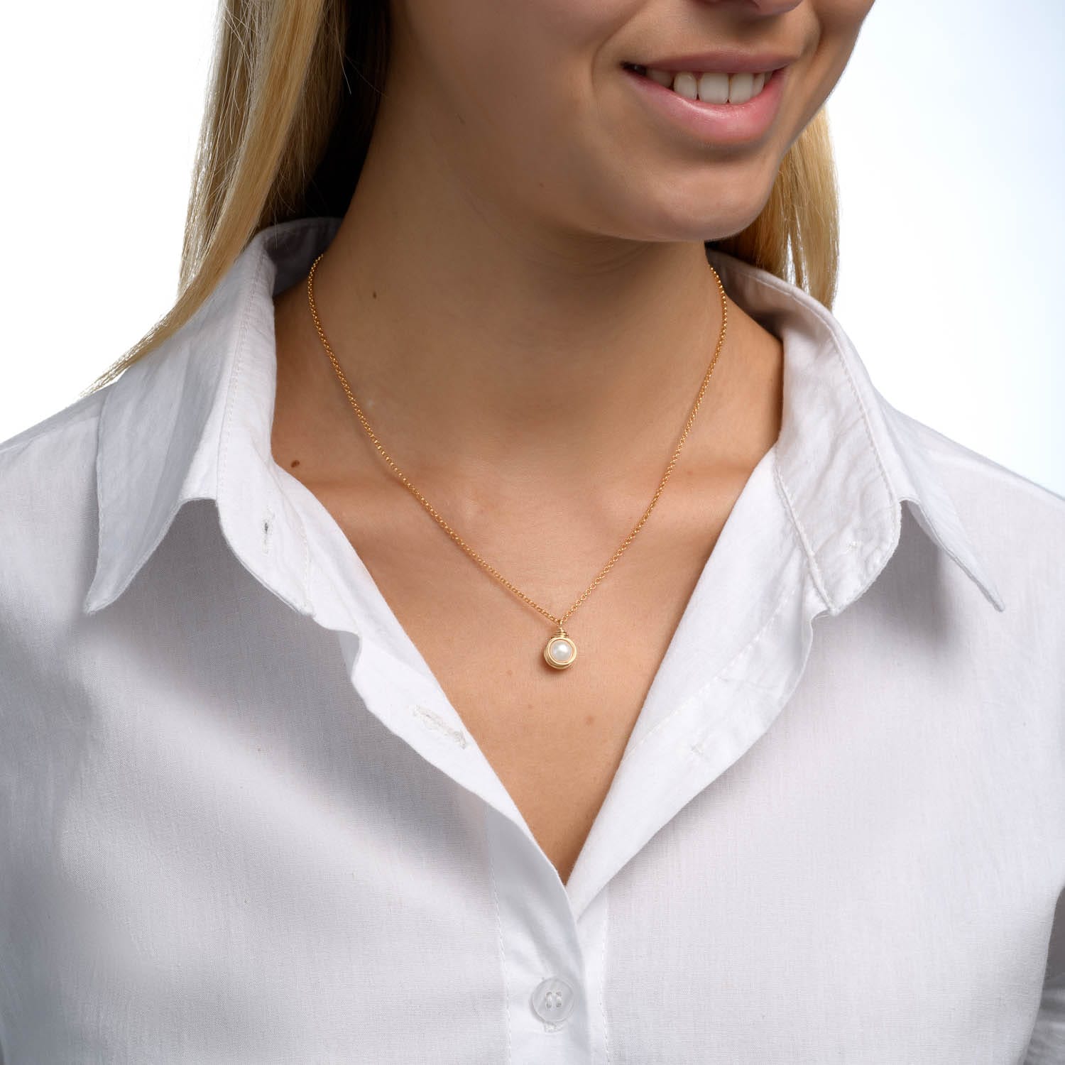 Solid Gold Pearl Sphere Necklace - Studio Spirali