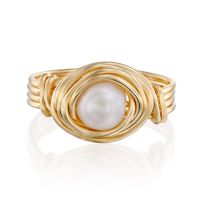 Solid Gold Pearl Sphere Ring - Studio Spirali