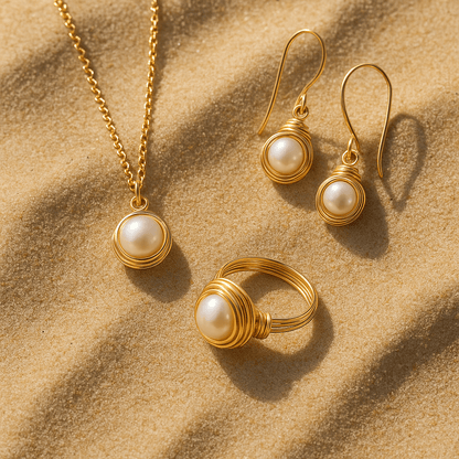 Solid Gold Pearl Sphere Ring - Studio Spirali