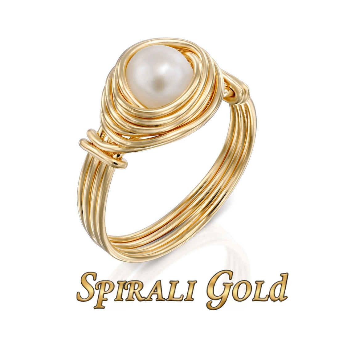 Solid Gold Pearl Sphere Ring - Studio Spirali