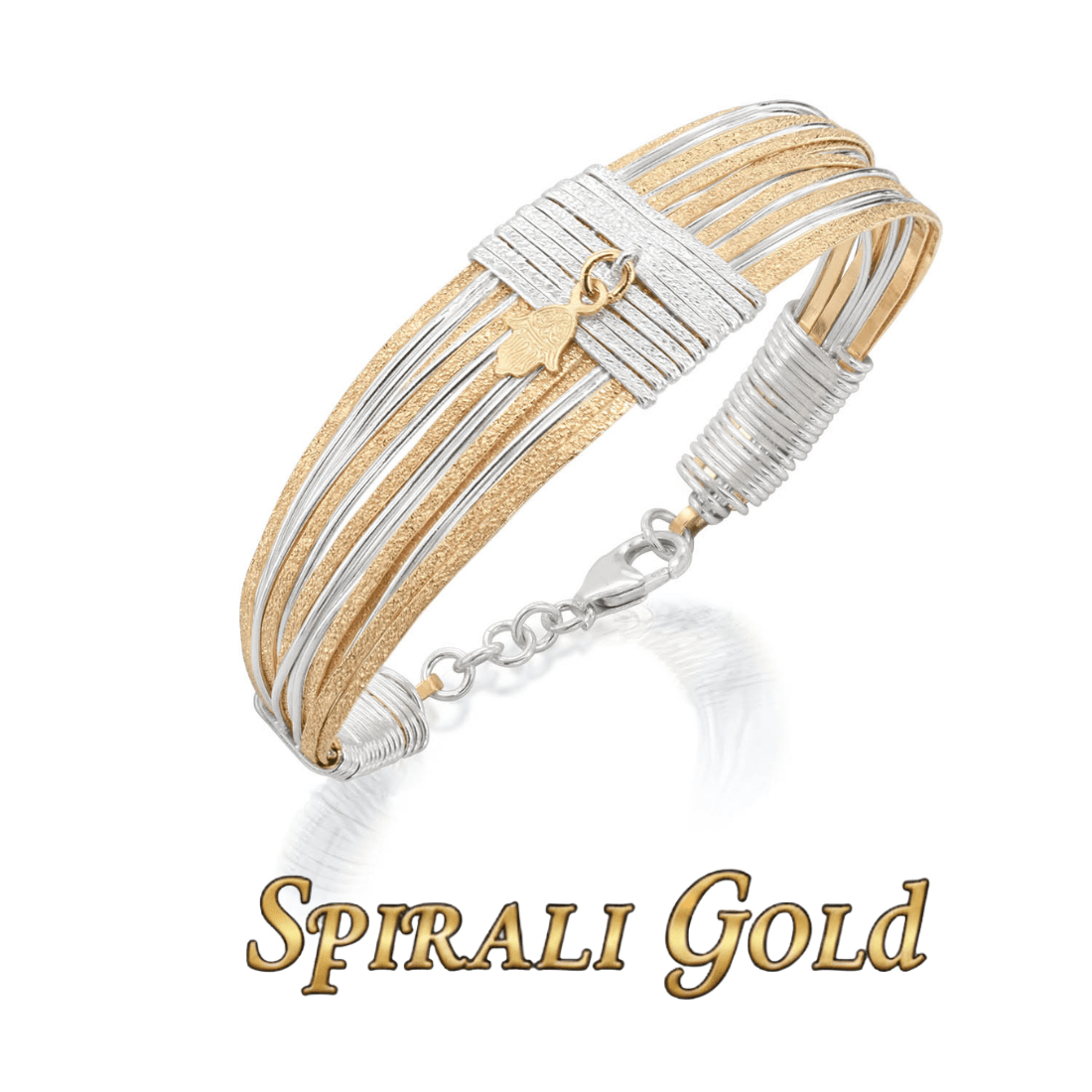 Solid Gold &amp; Silver Hamsa Spiral Bracelet - Studio Spirali