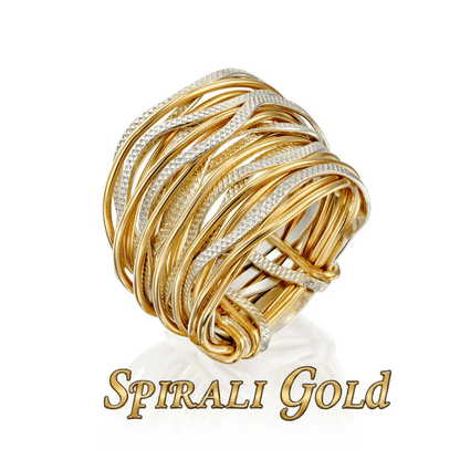 Solid Gold &amp; Silver Spiral Wavy Ring - Studio Spirali