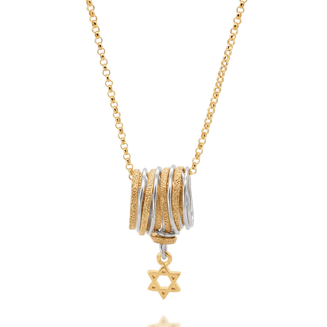 Solid Gold &amp; Silver Star of David Spiral Necklace - Studio Spirali
