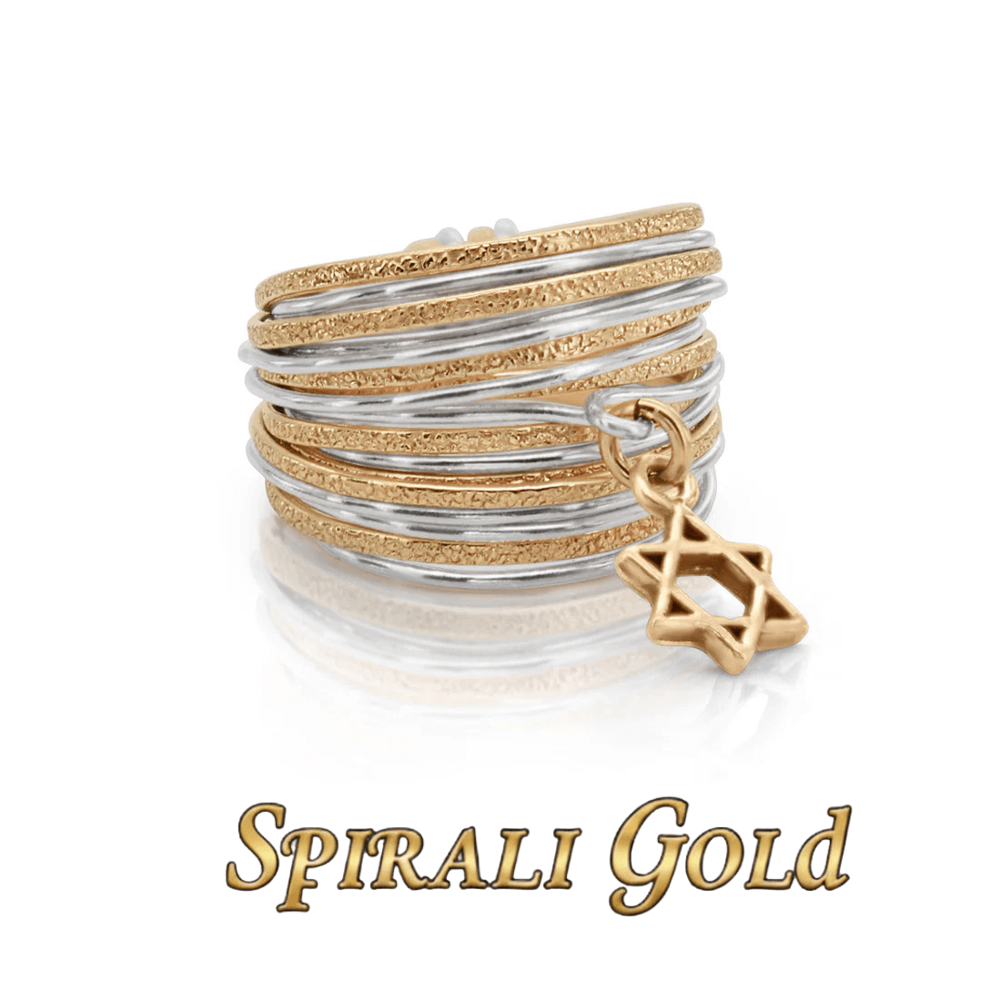 Solid Gold &amp; Silver Star of David Spiral Ring - Studio Spirali