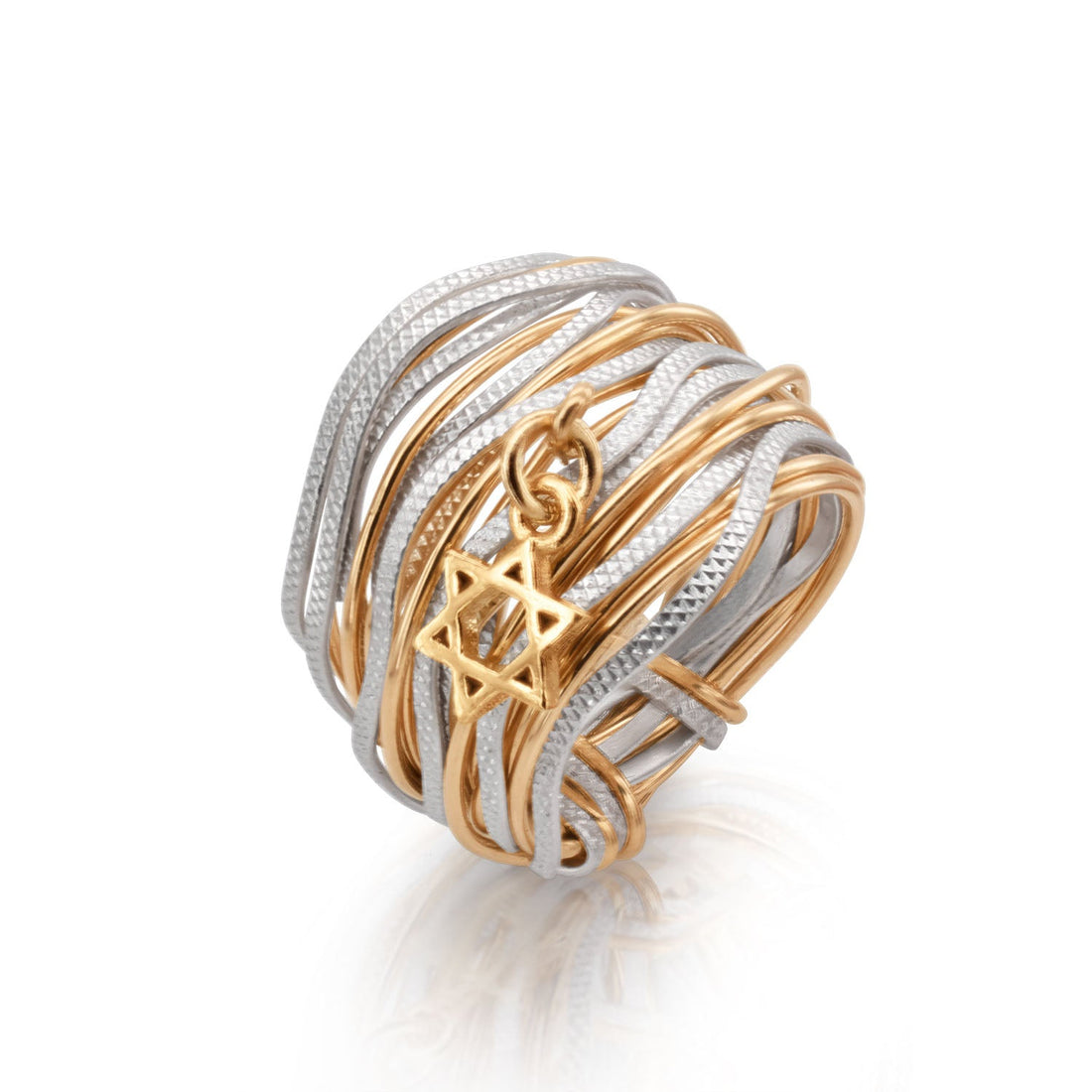 Solid Gold &amp; Silver Star of David Spiral Wavy Ring - Studio Spirali
