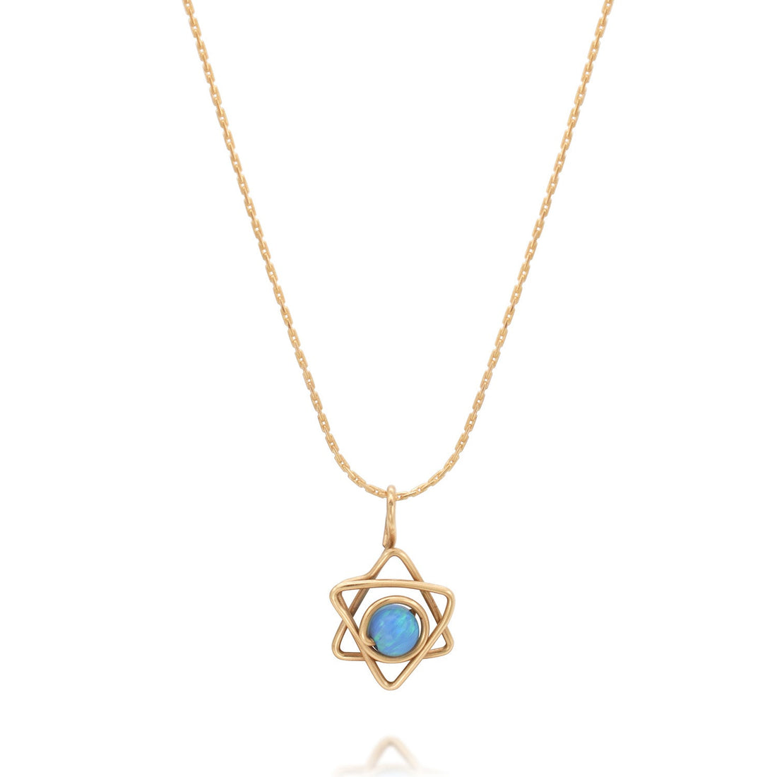 Solid Gold Star of David Opal Bead Necklace - Studio Spirali