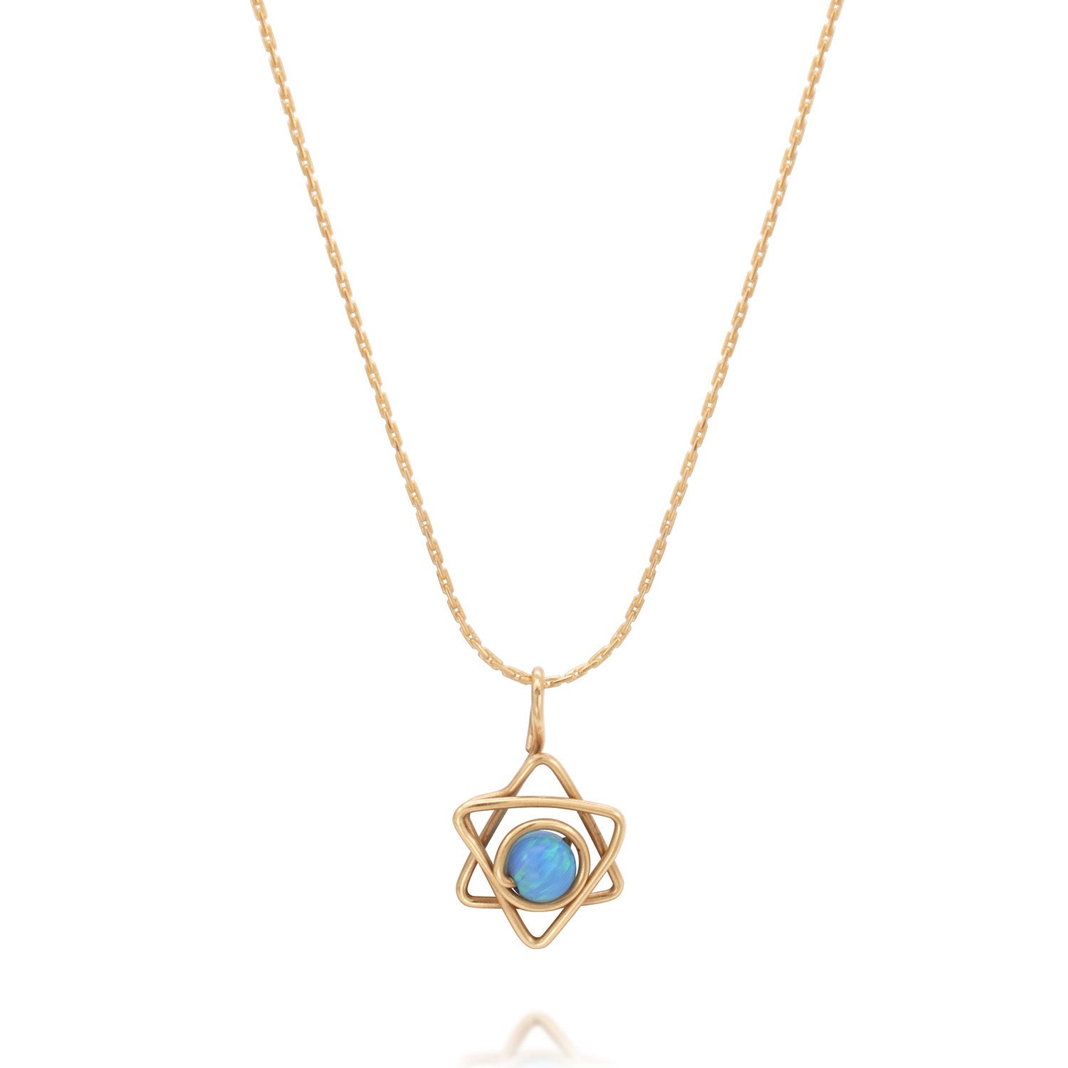 Solid Gold Star of David Opal Bead Necklace - Studio Spirali