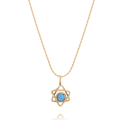 Solid Gold Star of David Opal Bead Necklace - Studio Spirali