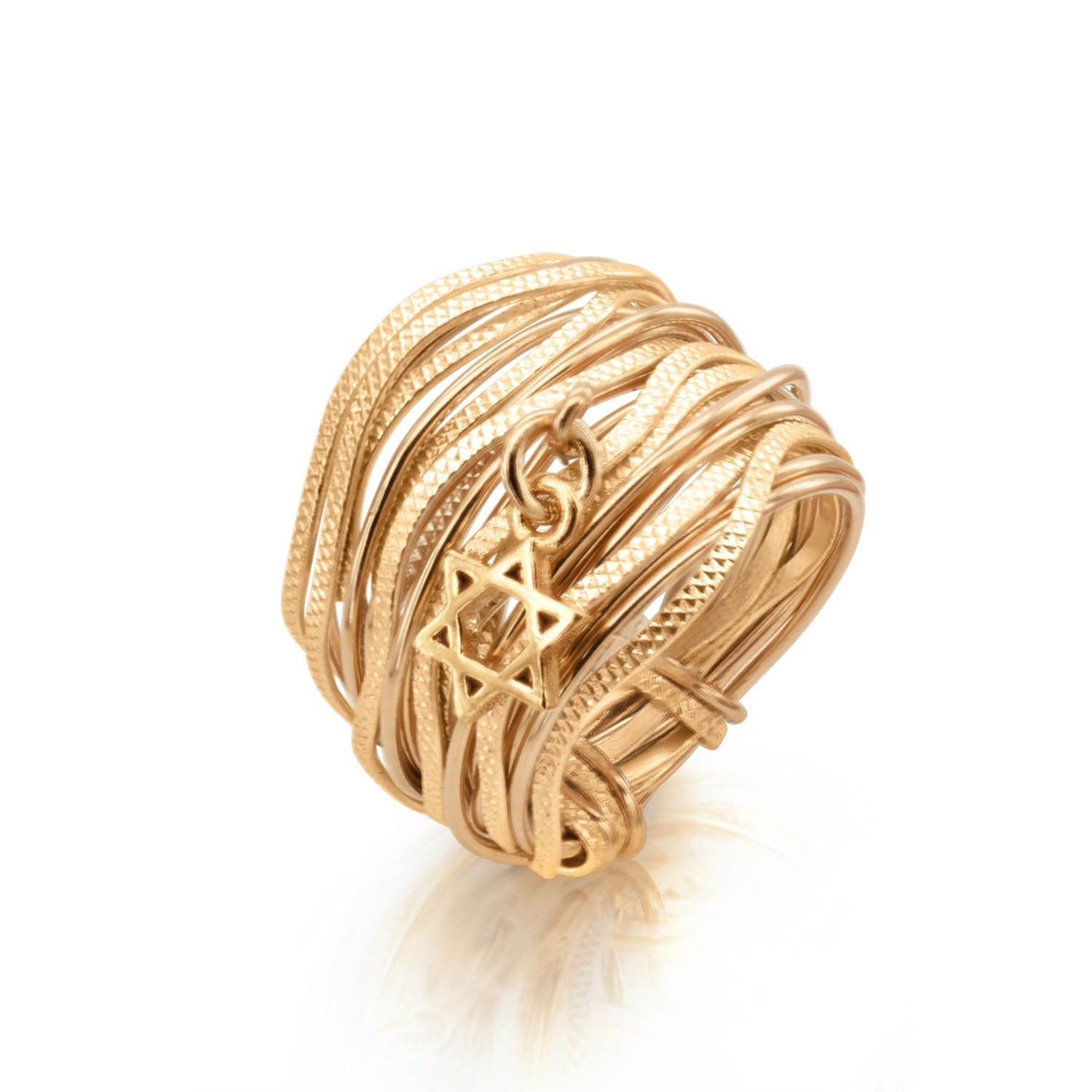 Solid Gold Star of David Wavy Spiral Ring - Studio Spirali