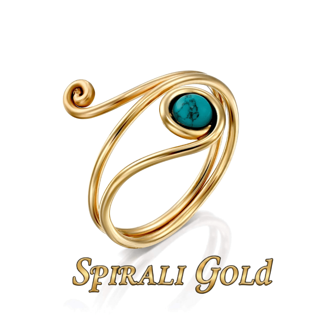 Solid Gold Turquoise Snake Ring - Studio Spirali