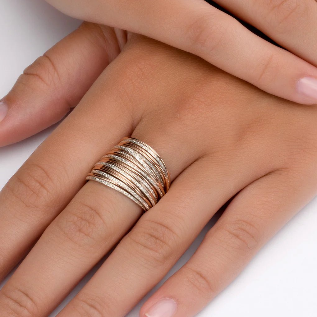 Spirali Red Gold &amp; White Silver Ring - Studio Spirali