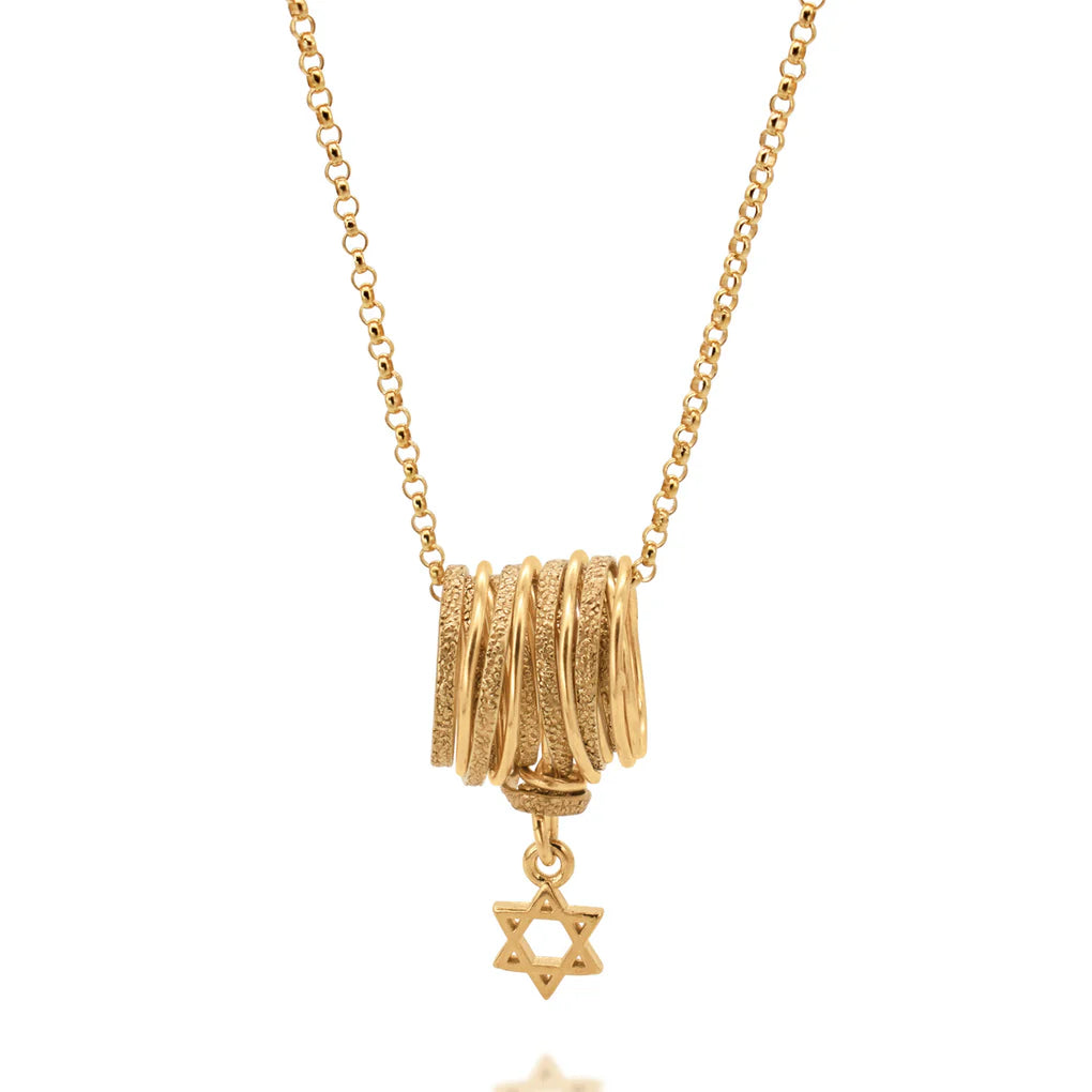 Star of David Gold-Filled Spirali Necklace featuring gold-filled spiral pendant and Star of David charm.