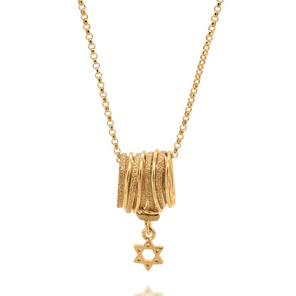 Star of David Gold-Filled Spirali Necklace featuring gold-filled spiral pendant and Star of David charm.