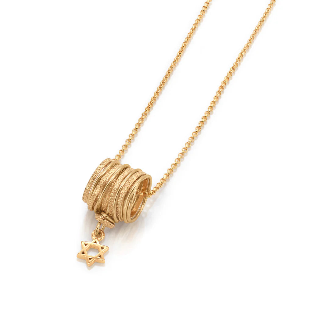 Star of David Gold-Filled Spirali Necklace featuring gold-filled spiral pendant and Star of David charm.