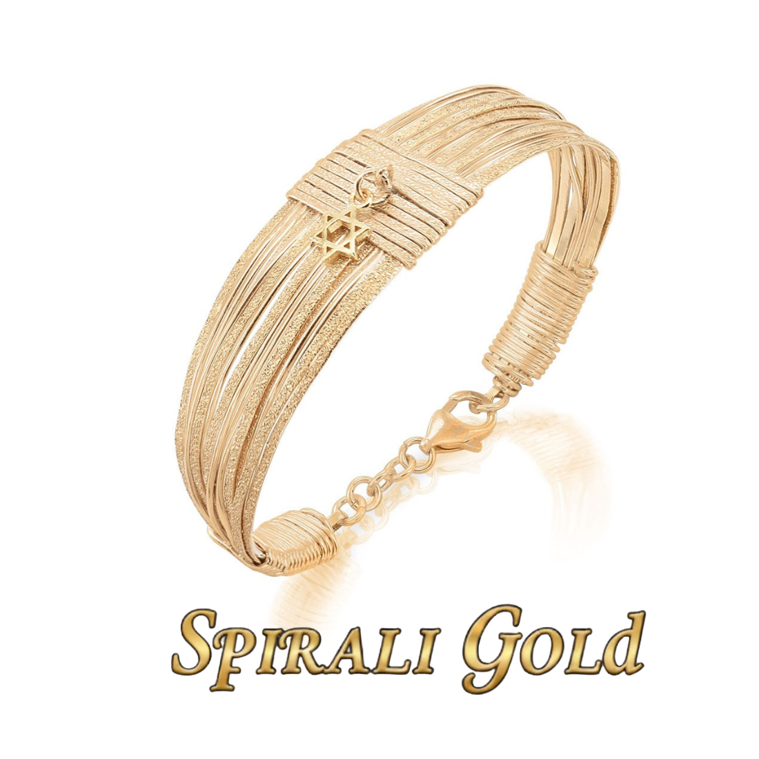 Solid Gold Star of David Spiral Bracelet