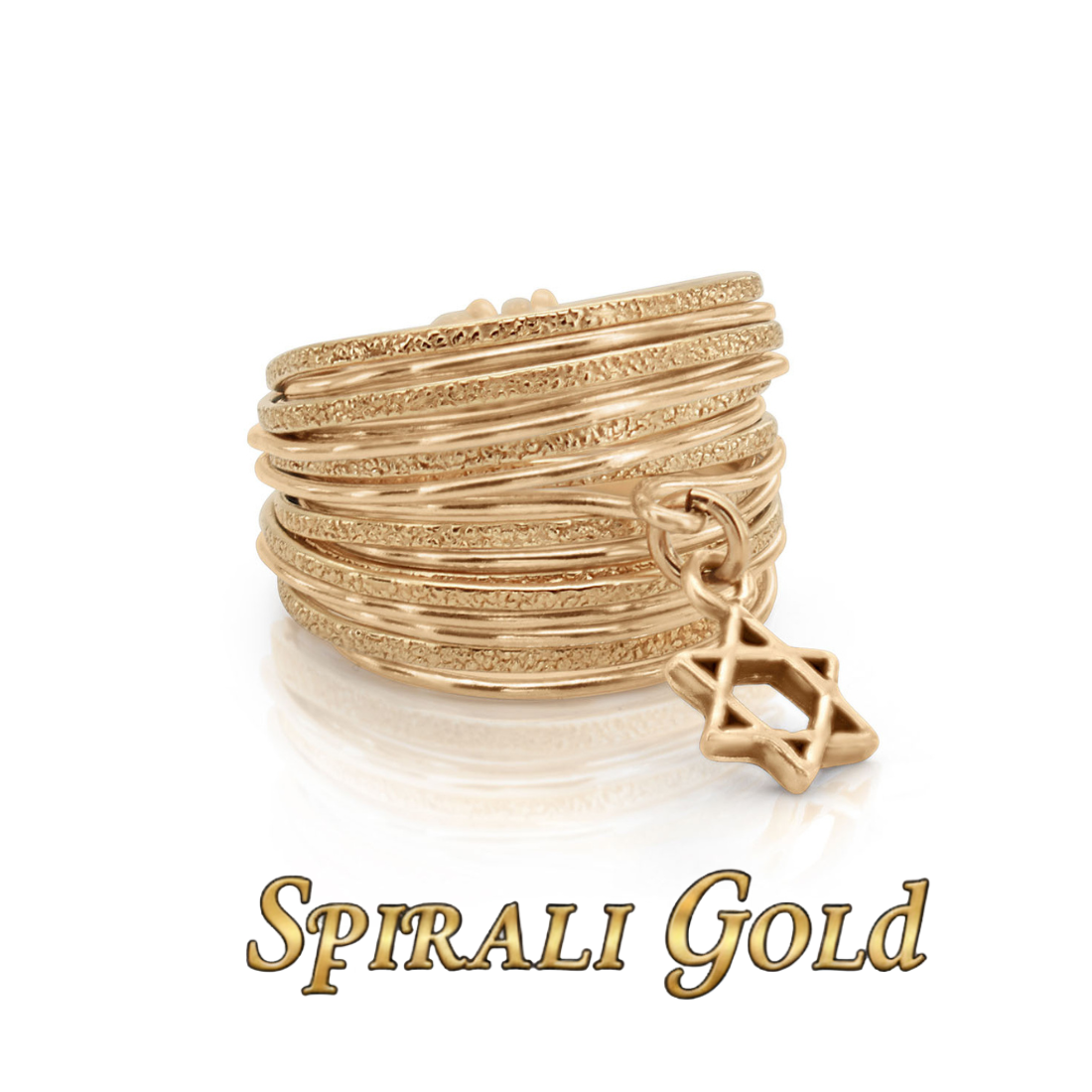 Solid Gold Star of David Spiral Ring