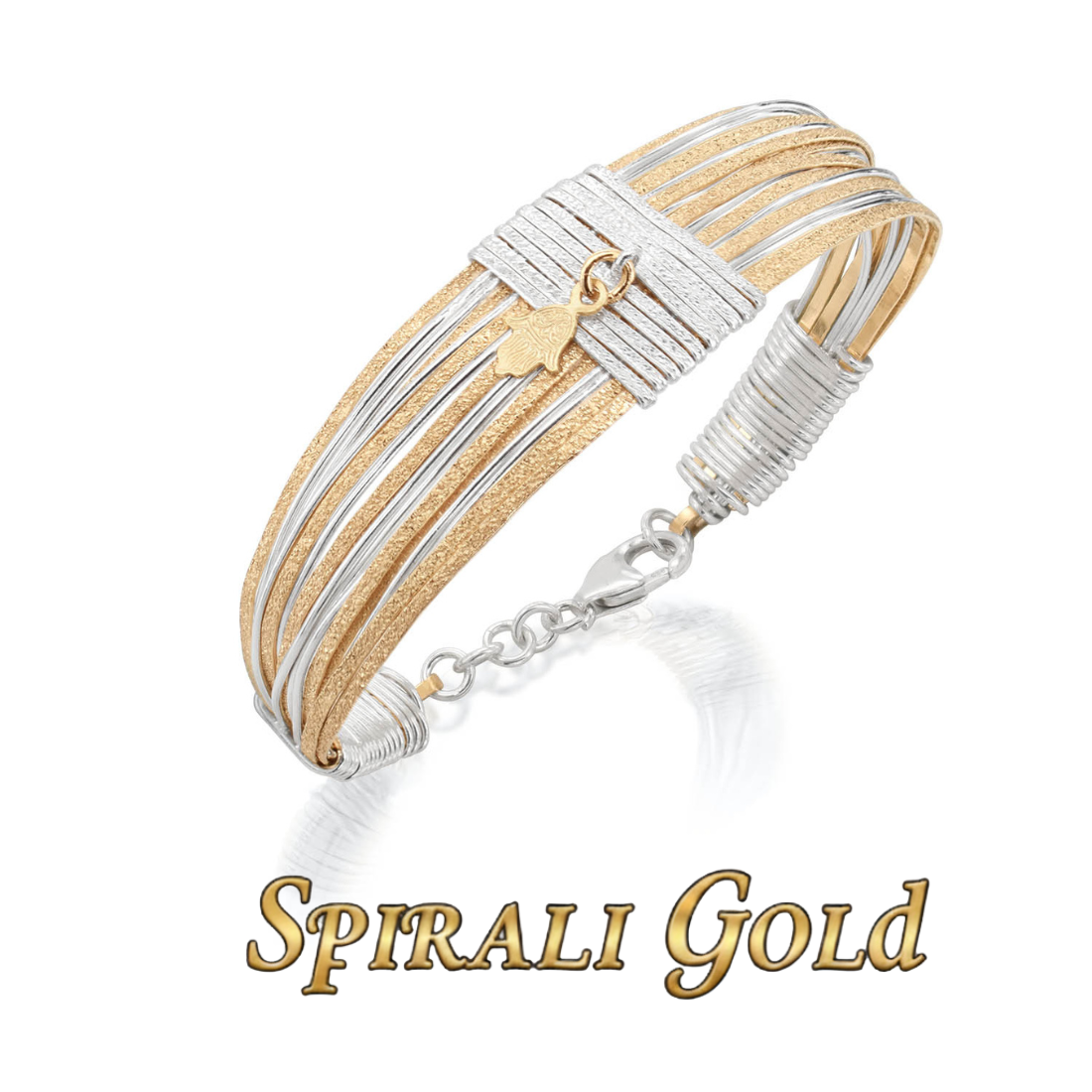 Solid Gold &amp; Silver Hamsa Spiral Bracelet