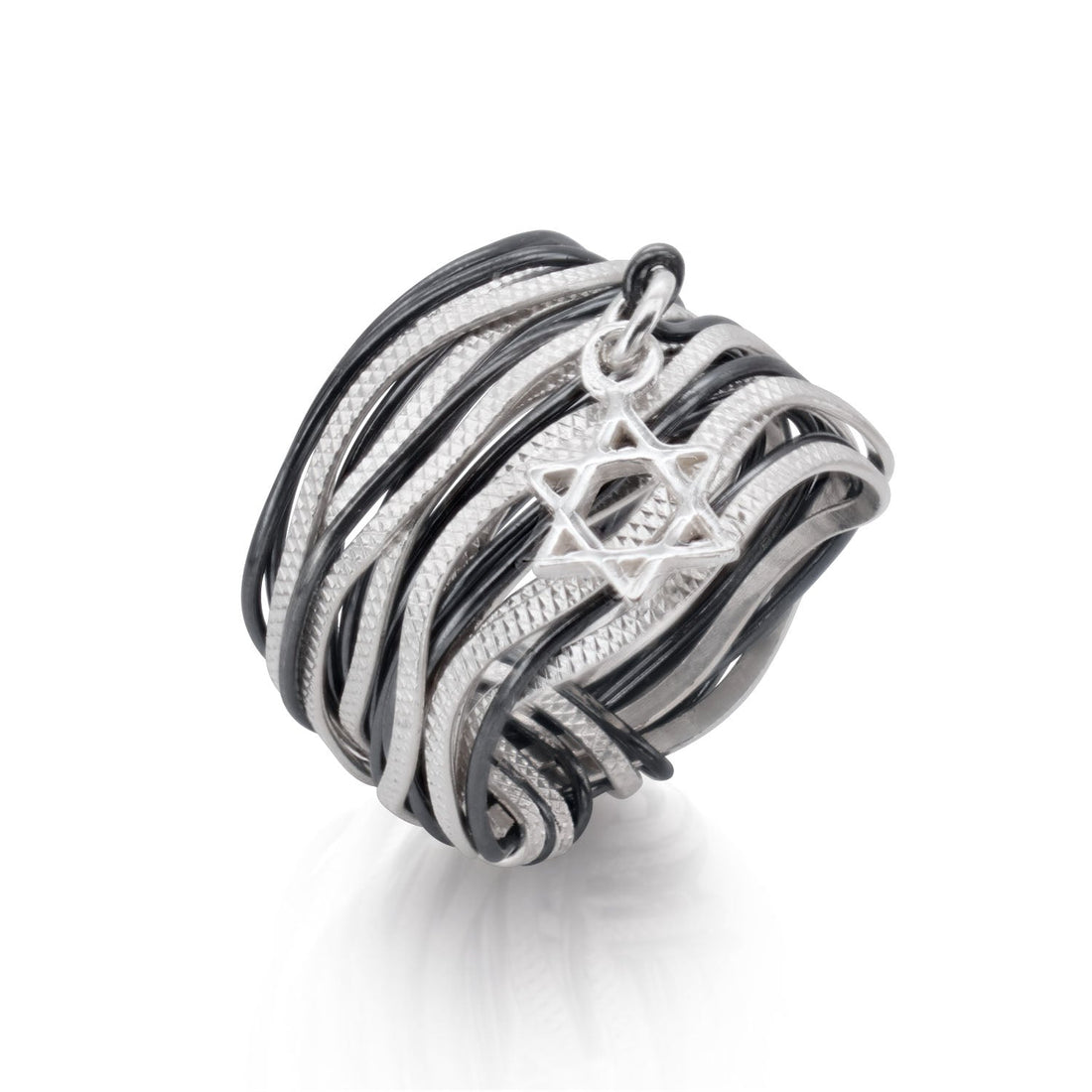 Symbol Black &amp; Silver Star of David Ring - Studio Spirali