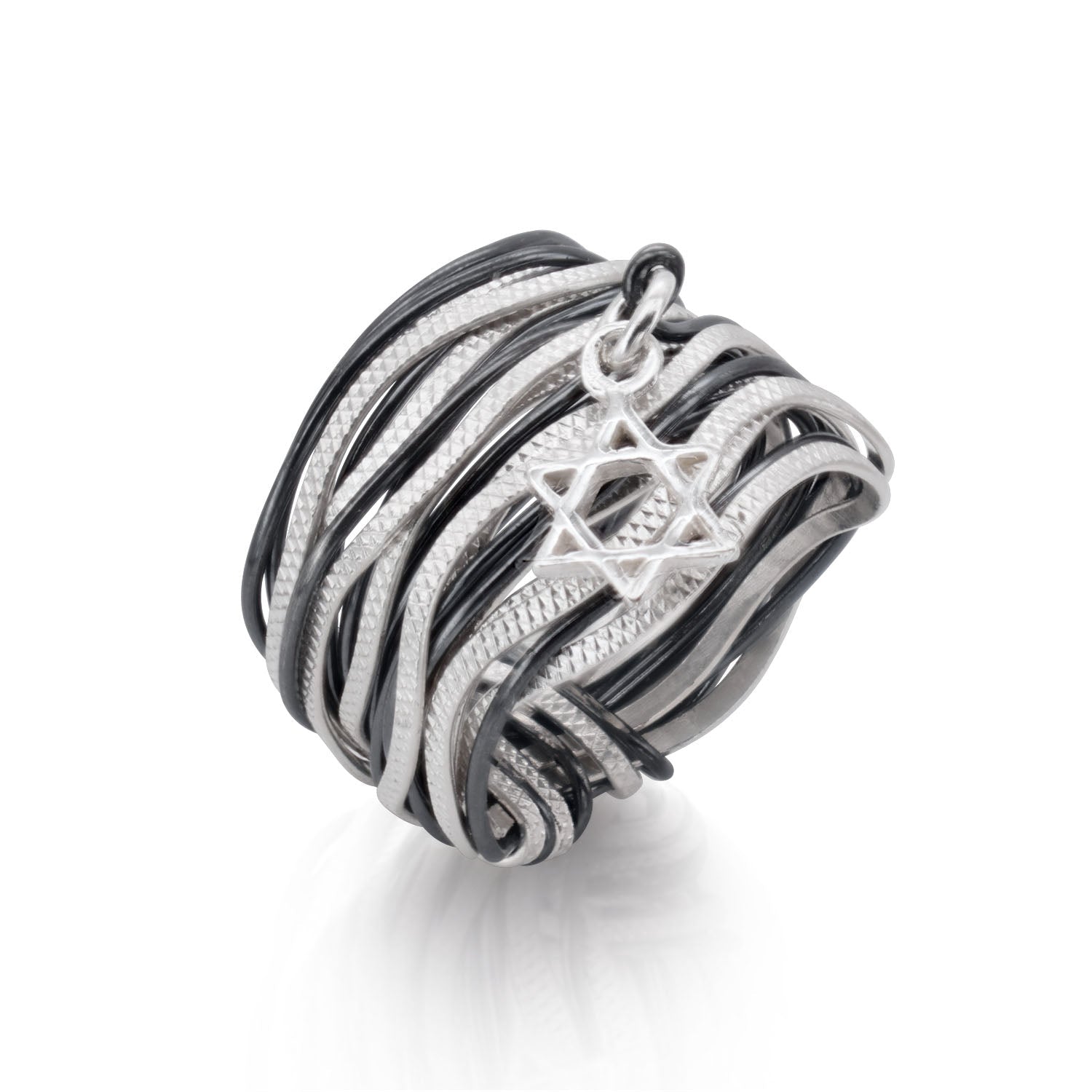 Symbol Black &amp; Silver Star of David Ring - Studio Spirali