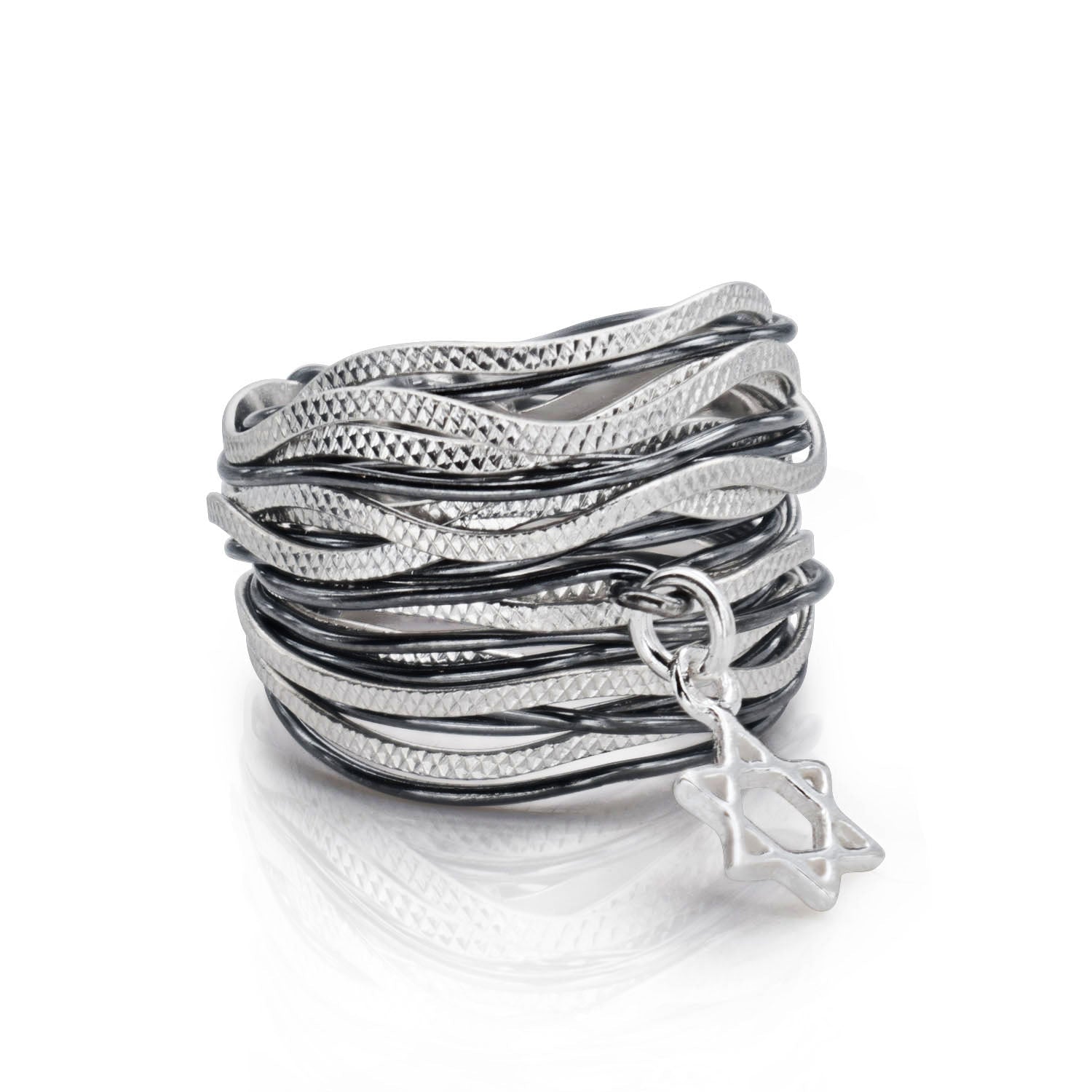 Symbol Black &amp; Silver Star of David Ring - Studio Spirali