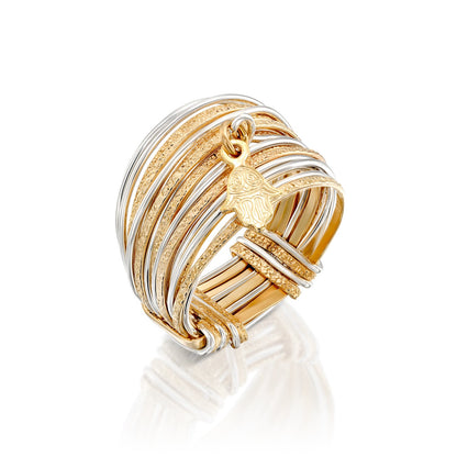 Symbol Gold &amp; Silver Hamsa Ring - Studio Spirali