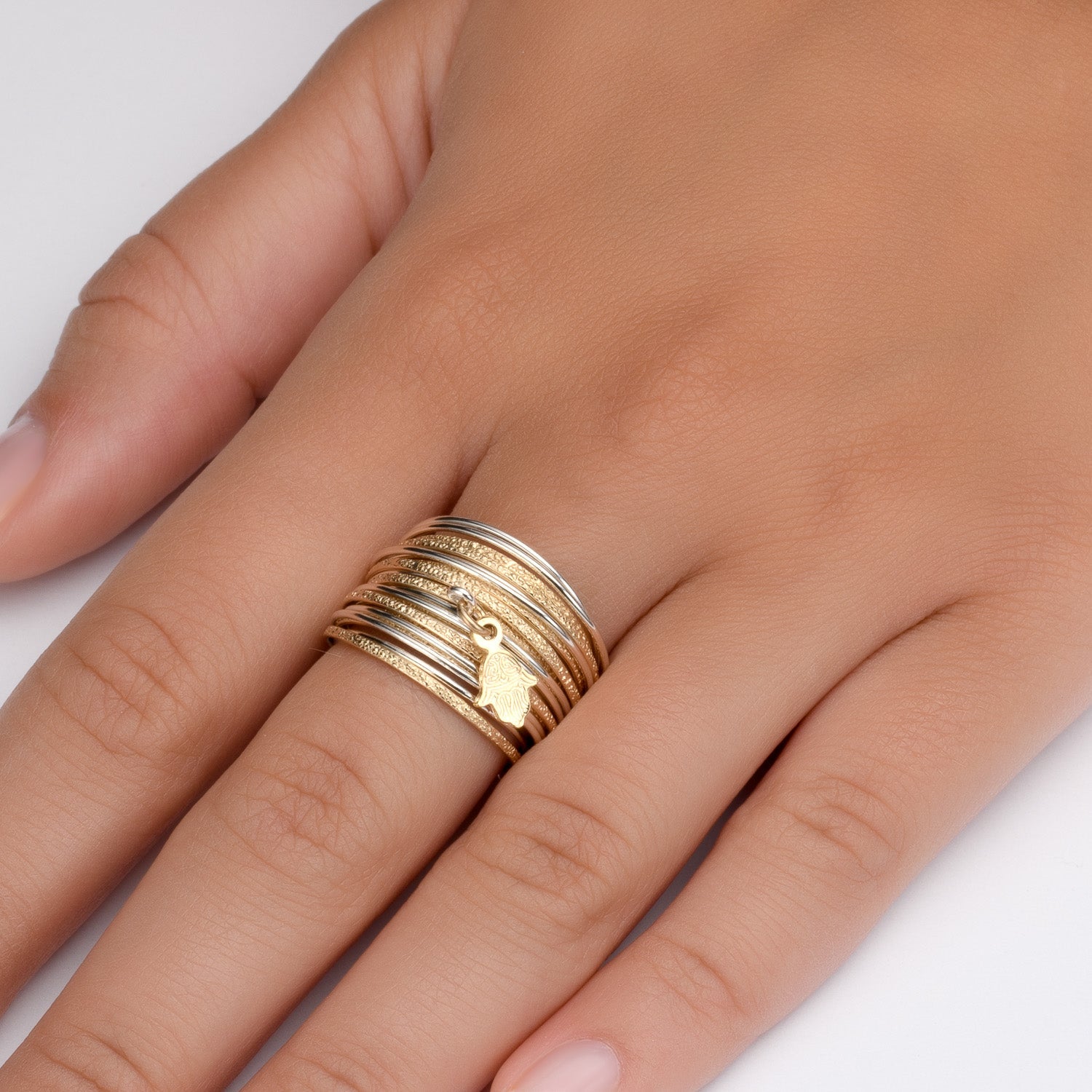 Symbol Gold &amp; Silver Hamsa Ring - Studio Spirali
