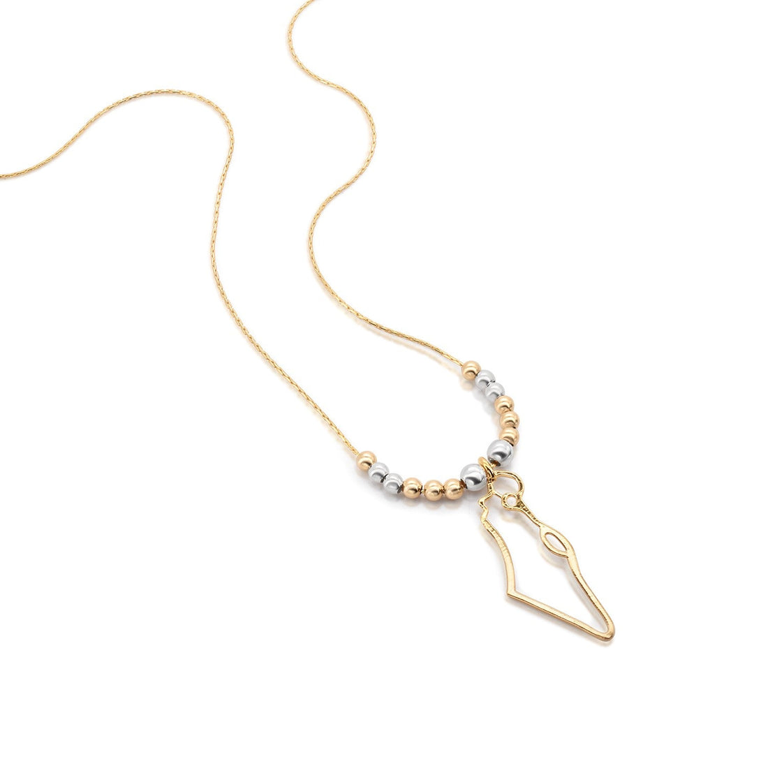 Symbol Gold &amp; Silver Israel Map Beaded Necklace - Studio Spirali
