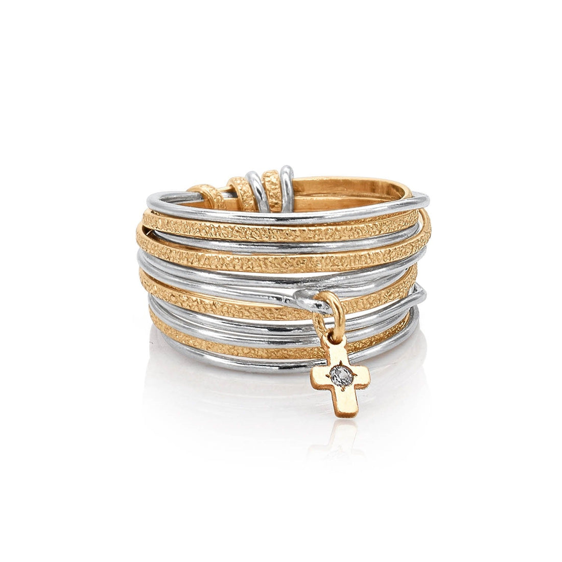 Symbol Gold &amp; Silver Slim Zircon Cross Ring - Studio Spirali