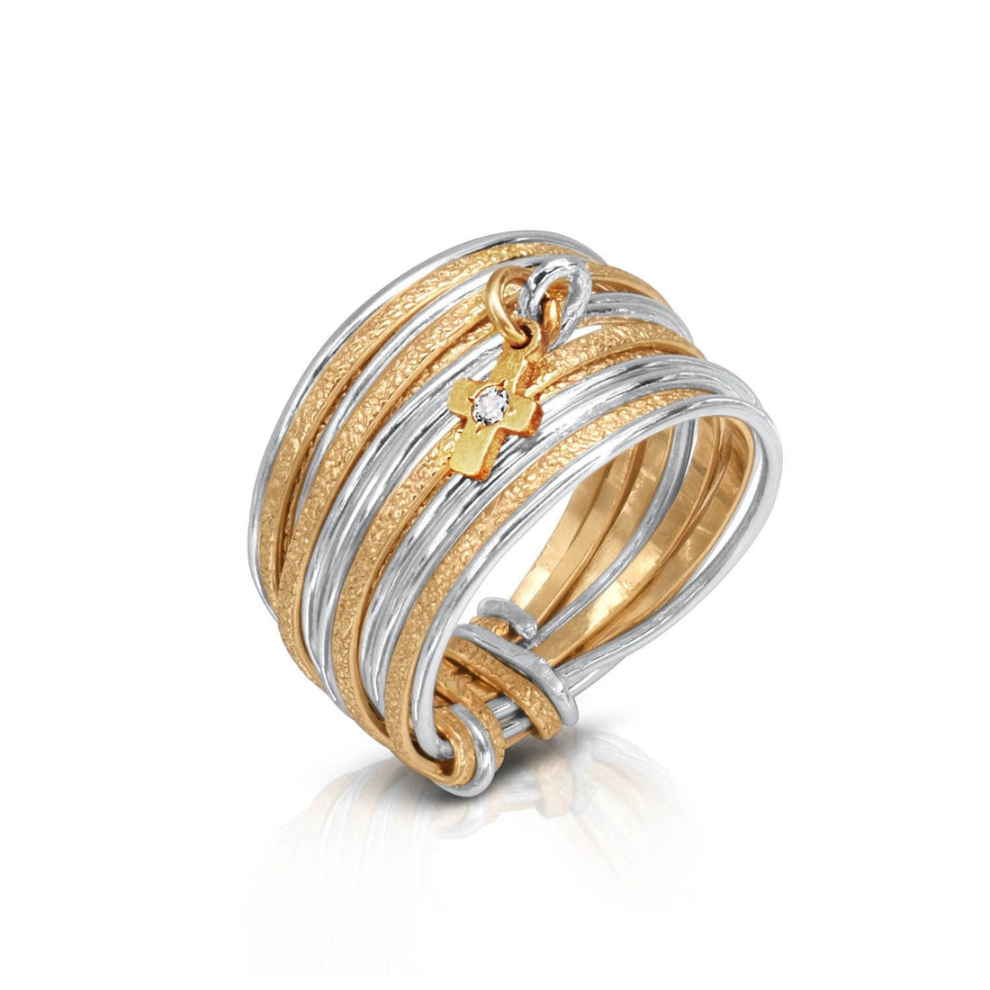 Symbol Gold &amp; Silver Slim Zircon Cross Ring - Studio Spirali