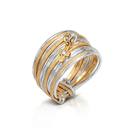 Symbol Gold &amp; Silver Slim Zircon Cross Ring - Studio Spirali