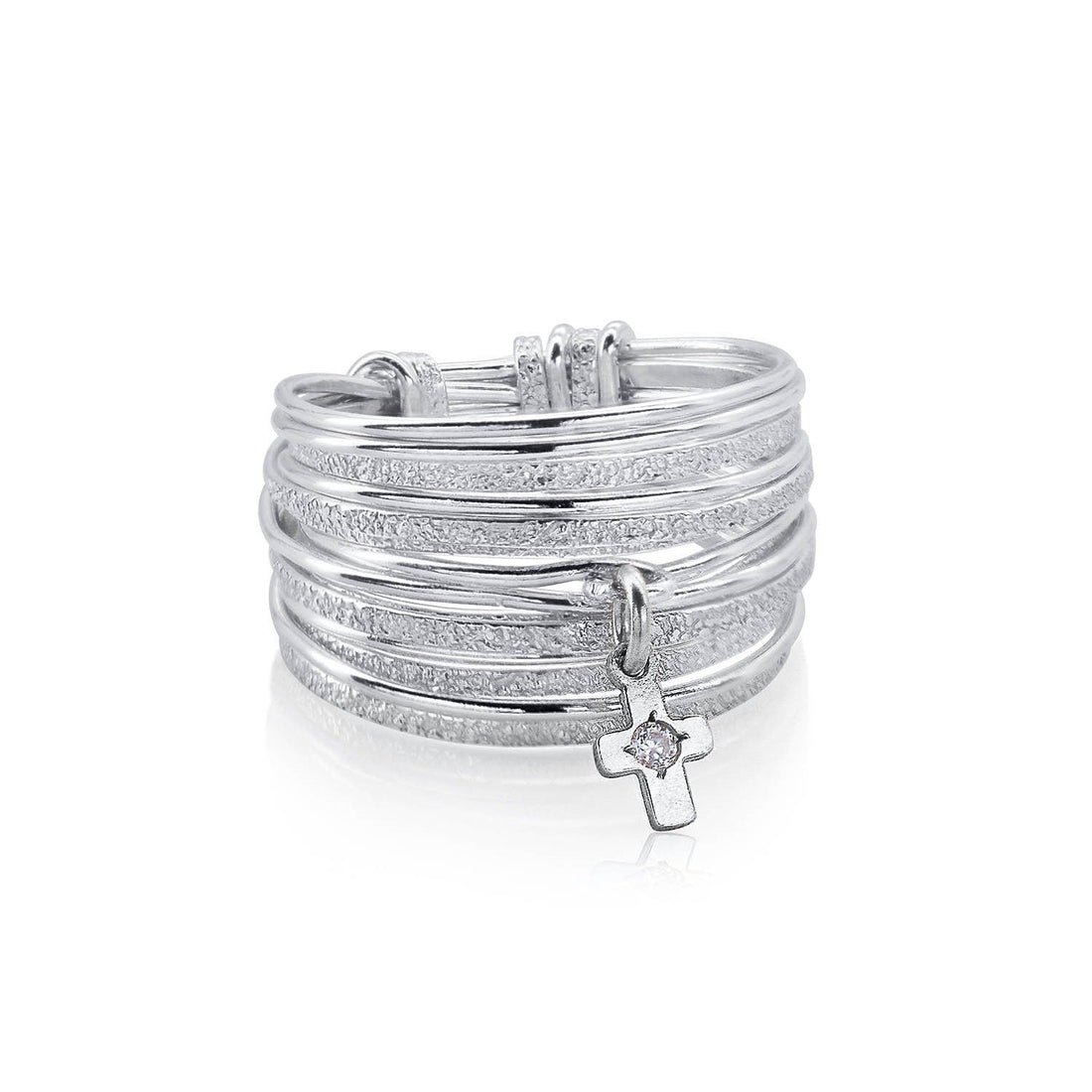 Symbol Silver Slim Zircon Cross Ring - Studio Spirali