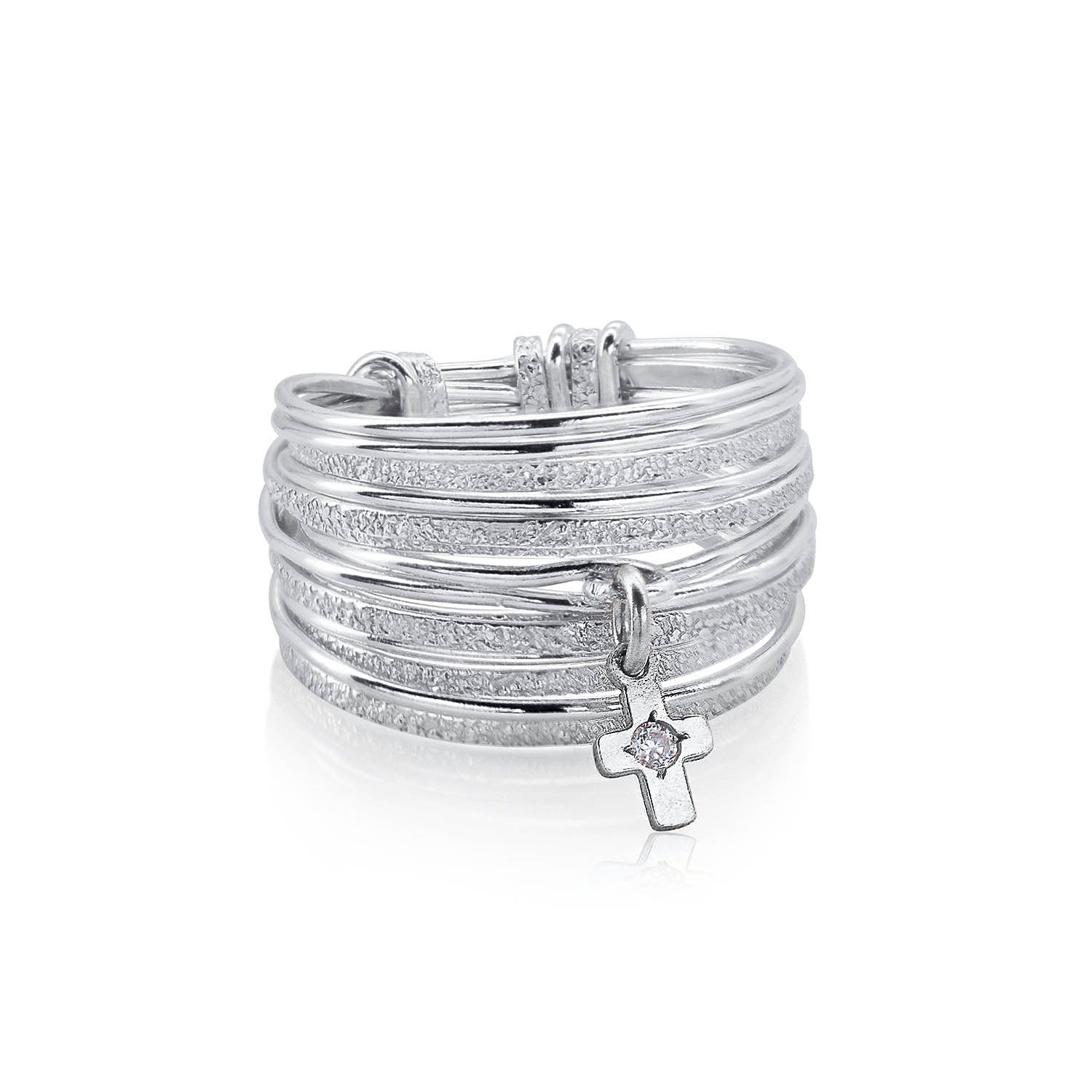 Symbol Silver Slim Zircon Cross Ring - Studio Spirali