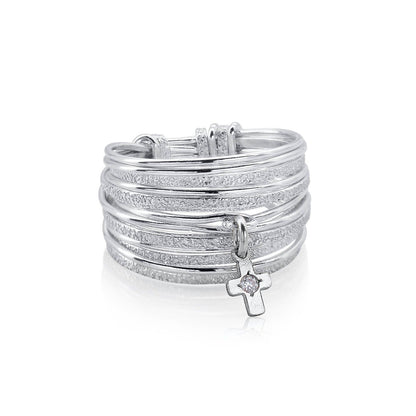 Symbol Silver Slim Zircon Cross Ring - Studio Spirali