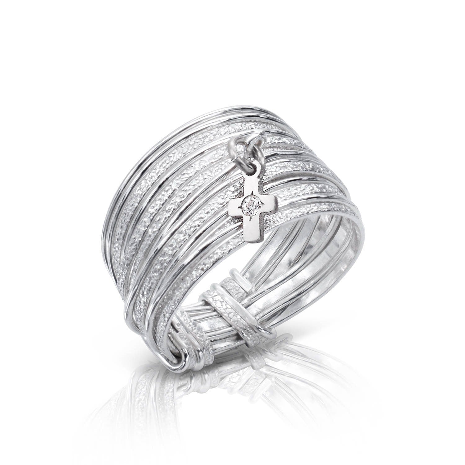 Symbol Silver Slim Zircon Cross Ring - Studio Spirali