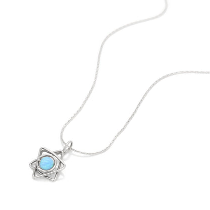 Symbol Silver Star of David Opal Bead Necklace - Studio Spirali