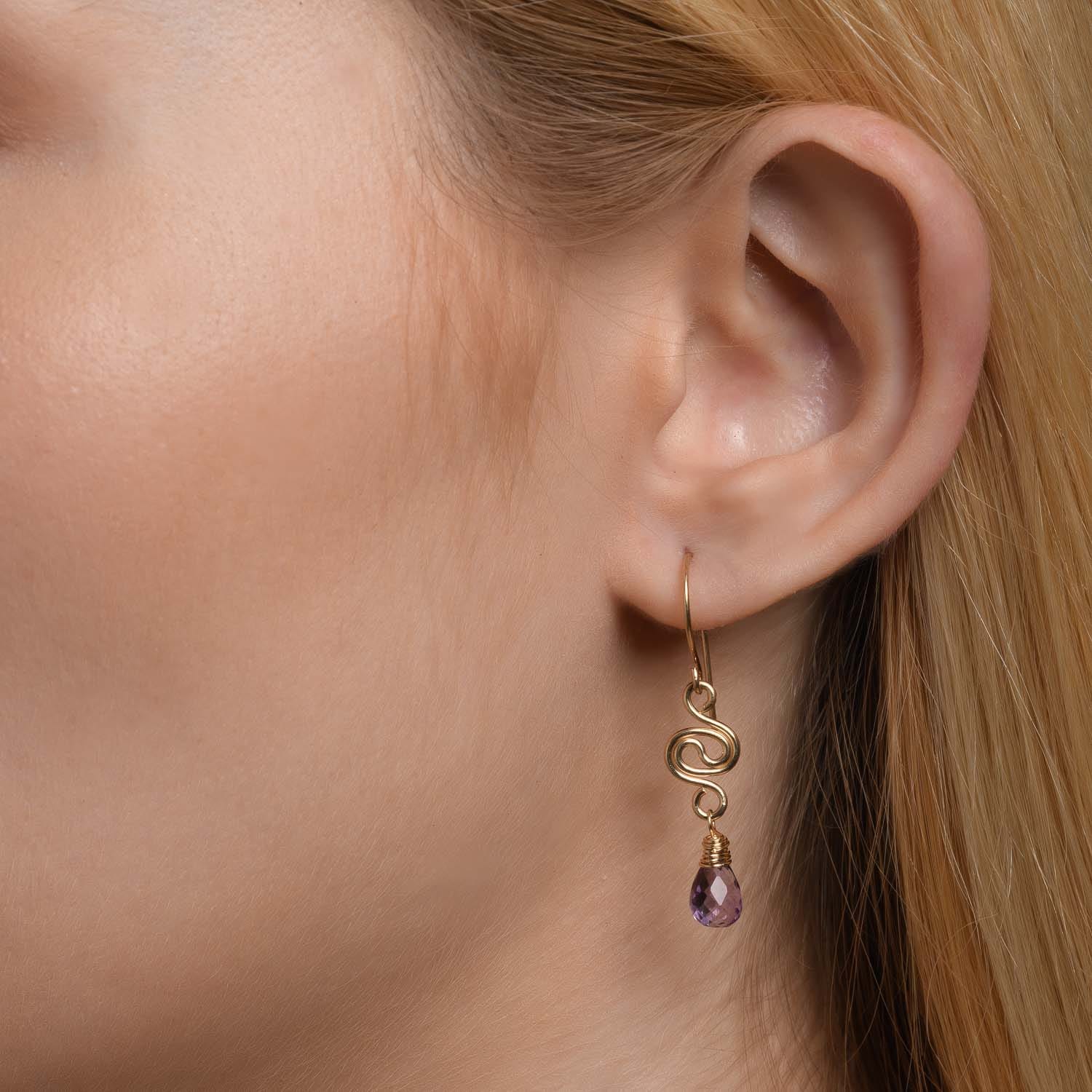 Universe Gold Amethyst Drop Earrings - Studio Spirali