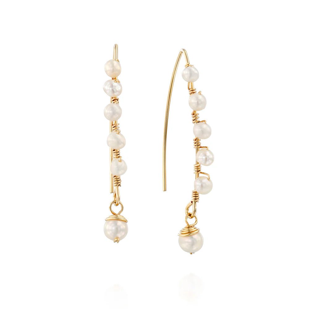 Universe Gold Long Pearl Earrings - Studio Spirali