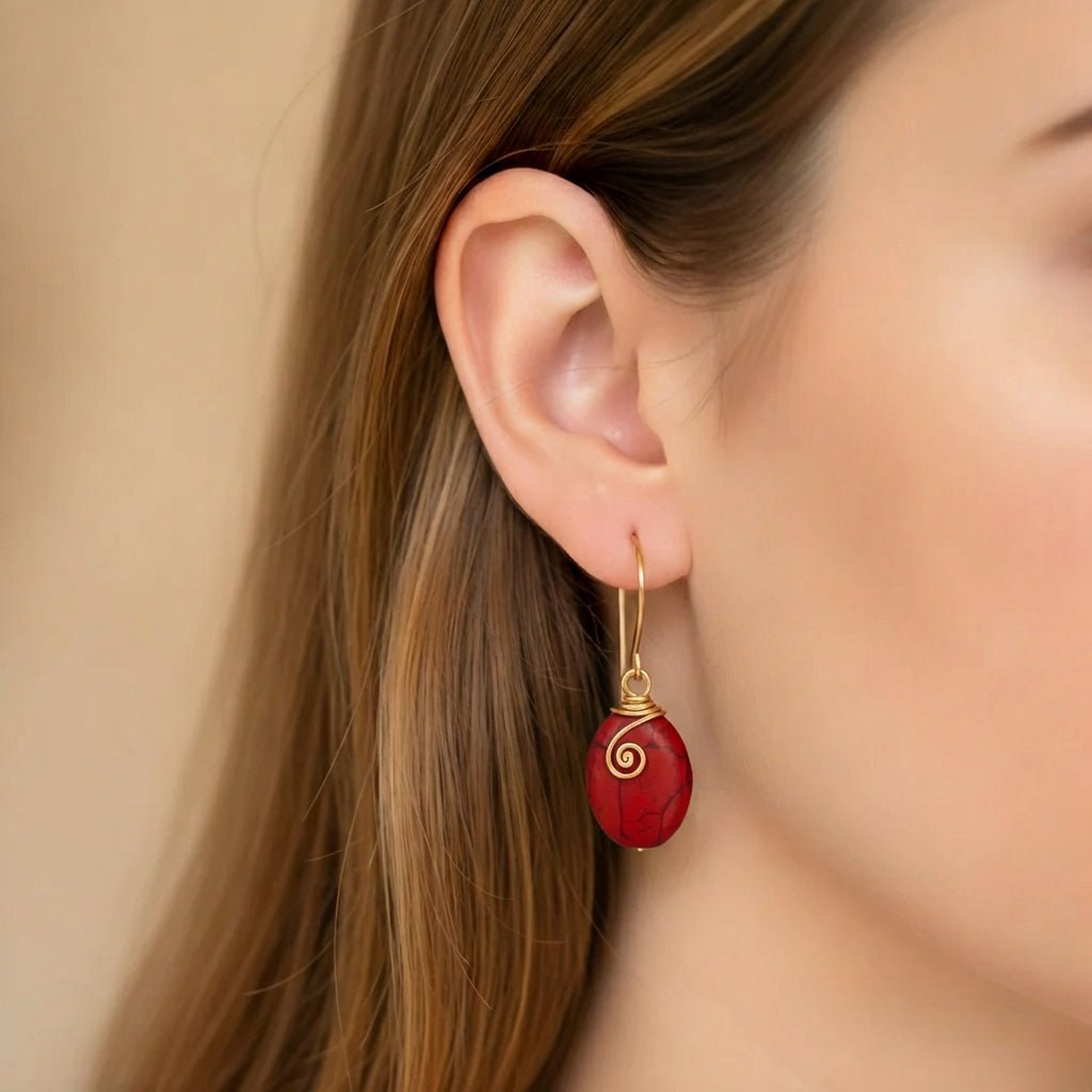Universe Gold Red Coral Earrings - Studio Spirali