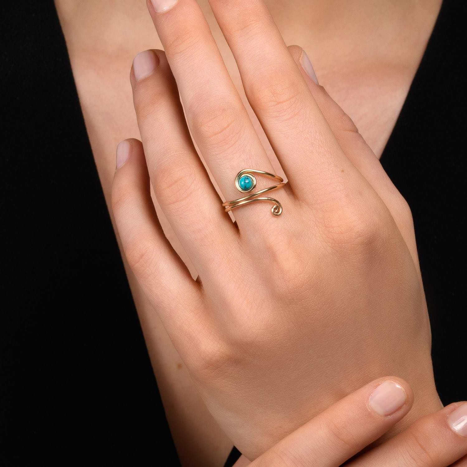 Universe Gold Turquoise Snake Ring - Studio Spirali