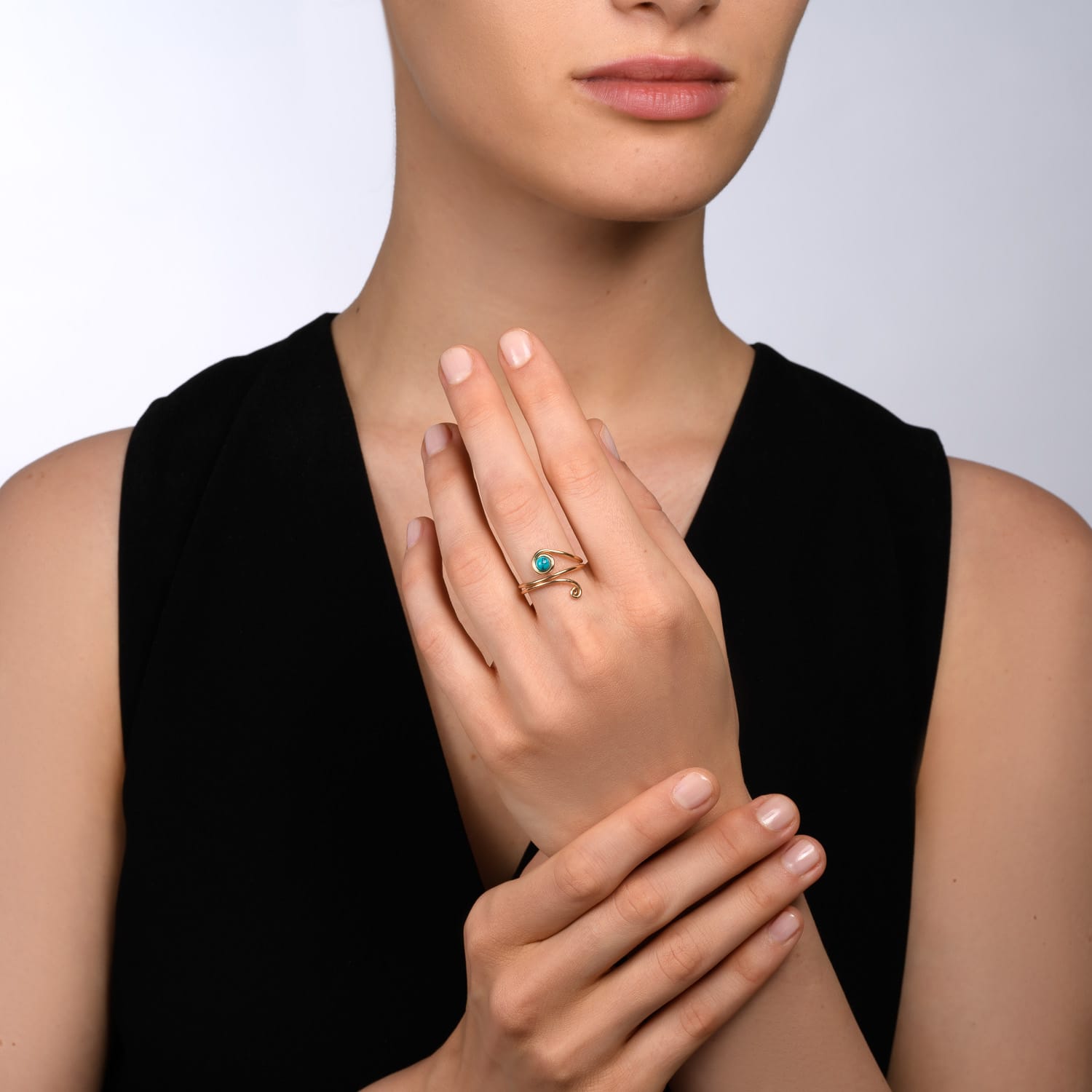 Universe Gold Turquoise Snake Ring - Studio Spirali