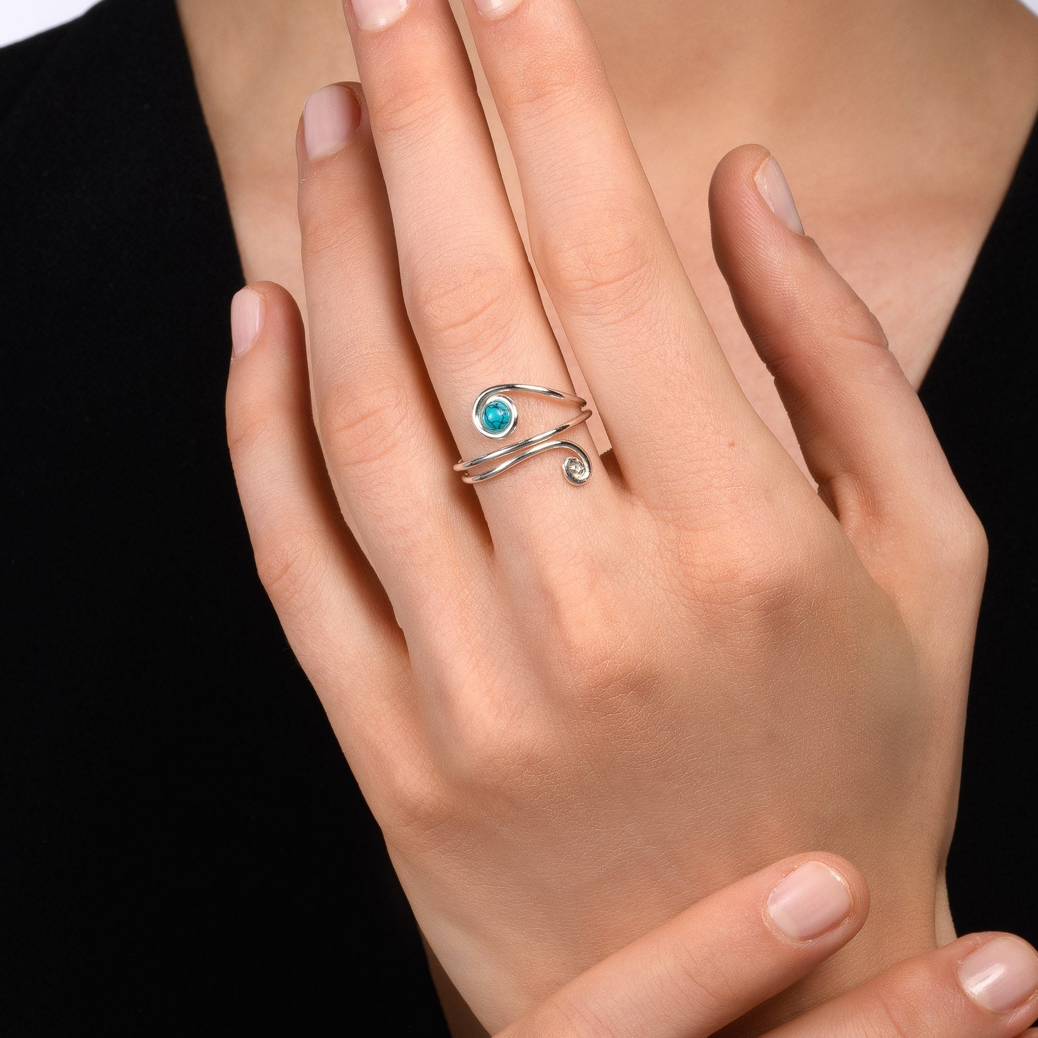 Universe Silver Turquoise Snake Ring - Studio Spirali